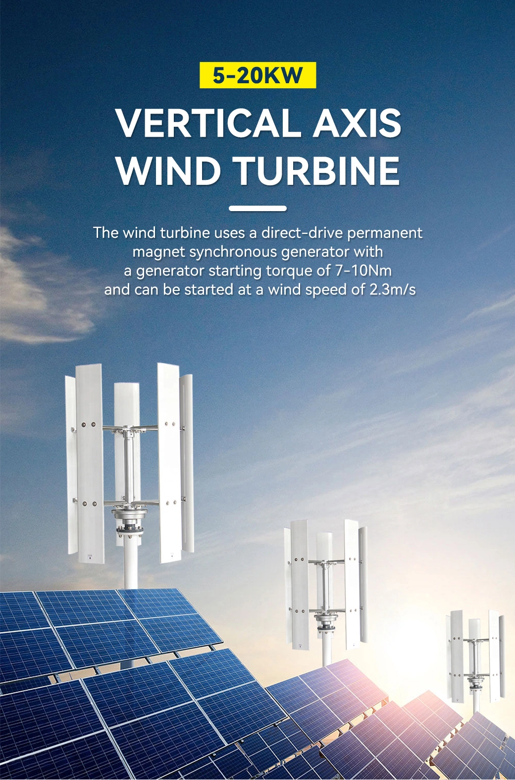 Small 5kw Windmill to 10kw off Grid 220V Vertical Wind Turbine Generator for Residential