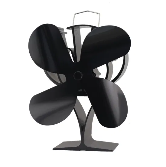 Черный 4-лопастной вентилятор для камина с высоким потоком воздуха и деревянным теплом